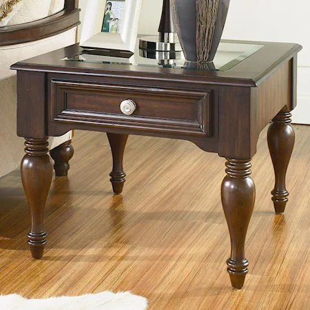 1 Drawer End Table with Glass Insert Top